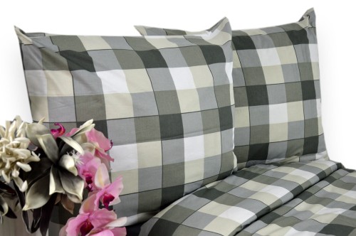 Pościel Bawełniana 140x200 krata szare cappuccino 3534w