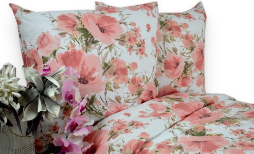 Pościel Bawełniana 140x200 różowe kwiaty 3518w