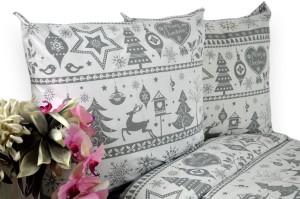 Pościel Bawełniana 140x200 świąteczna renifery szare pasy 1790w