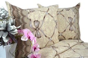 Pościel Bawełniana 140x200 wstążki beż 1833w