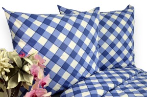 Pościel Bawełniana 160x200 biało-niebieska krata 3531