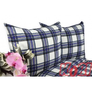 Pościel Bawełniana 140x200 Biała-niebieska krata modern