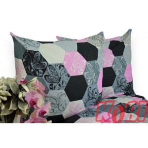 Pościel Bawełniana 140x200 Różowe pięciokąty i motyle