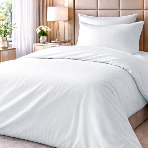 Pościel Hotelowa Bawełna Adamaszek 160x200 w pasy 1 cm Biała na Zakładkę 30 cm