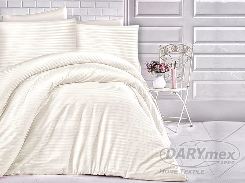 Pościel satynowa w paski  Luxury 160x200 Cizgili Cream